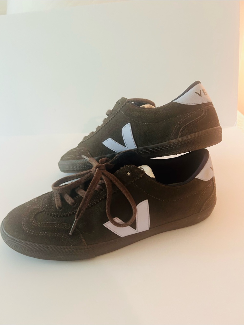 Veja Brown Suede Sneakers with light blue V Detail